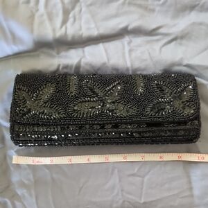 Bijoux Terner Black Beaded Clutch